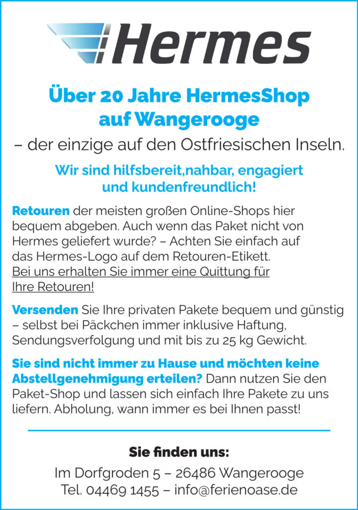 Hermes Shop auf Wangerooge - Ferienoase GmbH - Wohnungs­vermittlung auf Wangerooge