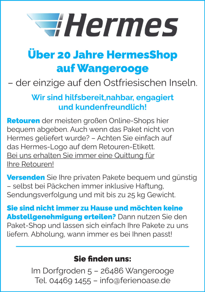 Hermes Shop auf Wangerooge - Ferienoase GmbH - Wohnungs­vermittlung auf Wangerooge