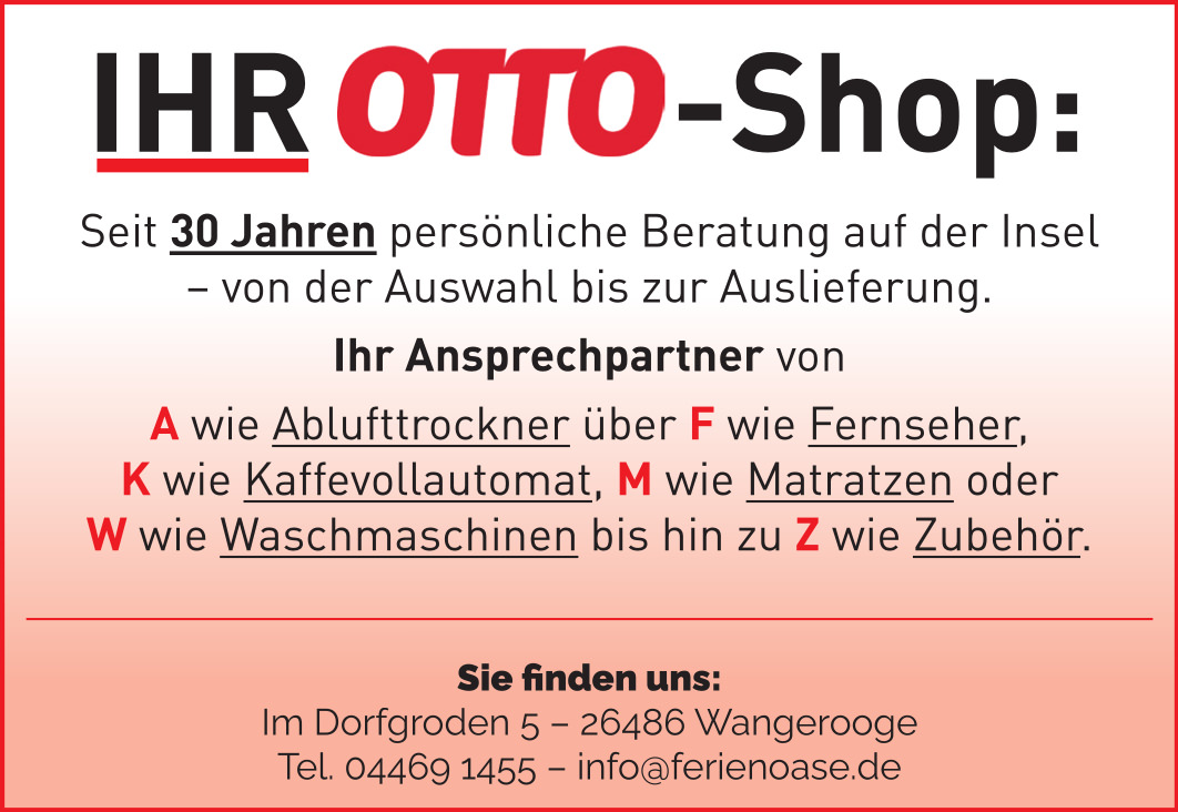 Otto Shop auf Wangerooge 2023 - Ferienoase GmbH - Wohnungs­vermittlung auf Wangerooge
